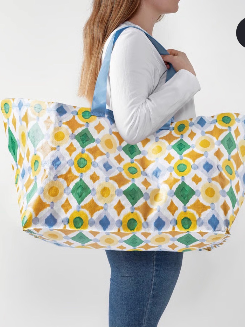 IKEA EKAÅN Multi-Color Geometric Tote Bag with Blue Straps - Picture 2 of 4